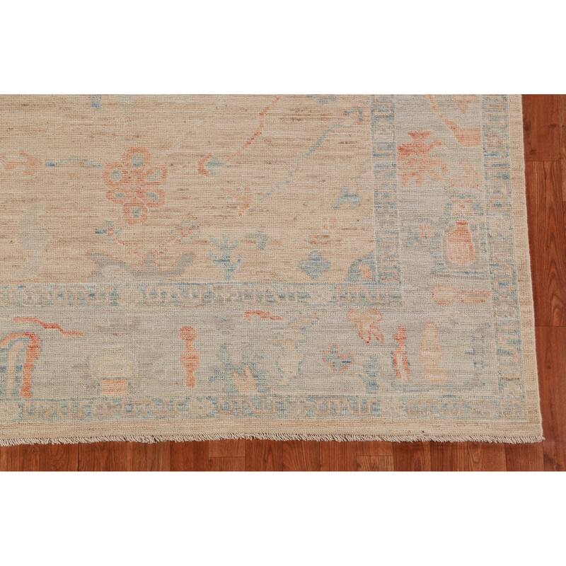 Hand Knotted Oriental 100% Wool Carpet Transitional All-Over Peach Oushak Area Rug - 9' 0'' X 6' 3''