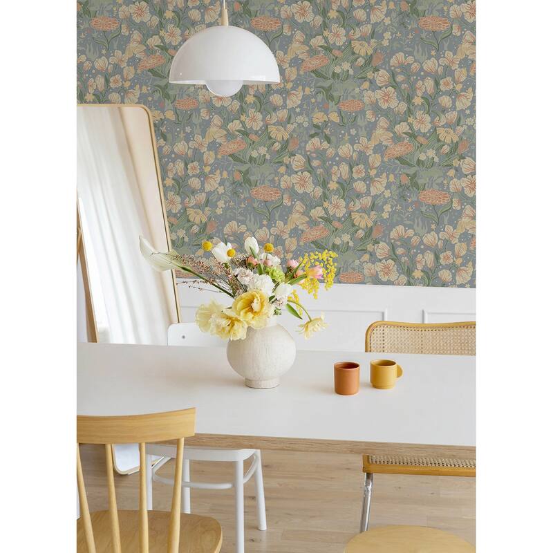 A-Street Prints Hava Coral Meadow Flowers Wallpaper
