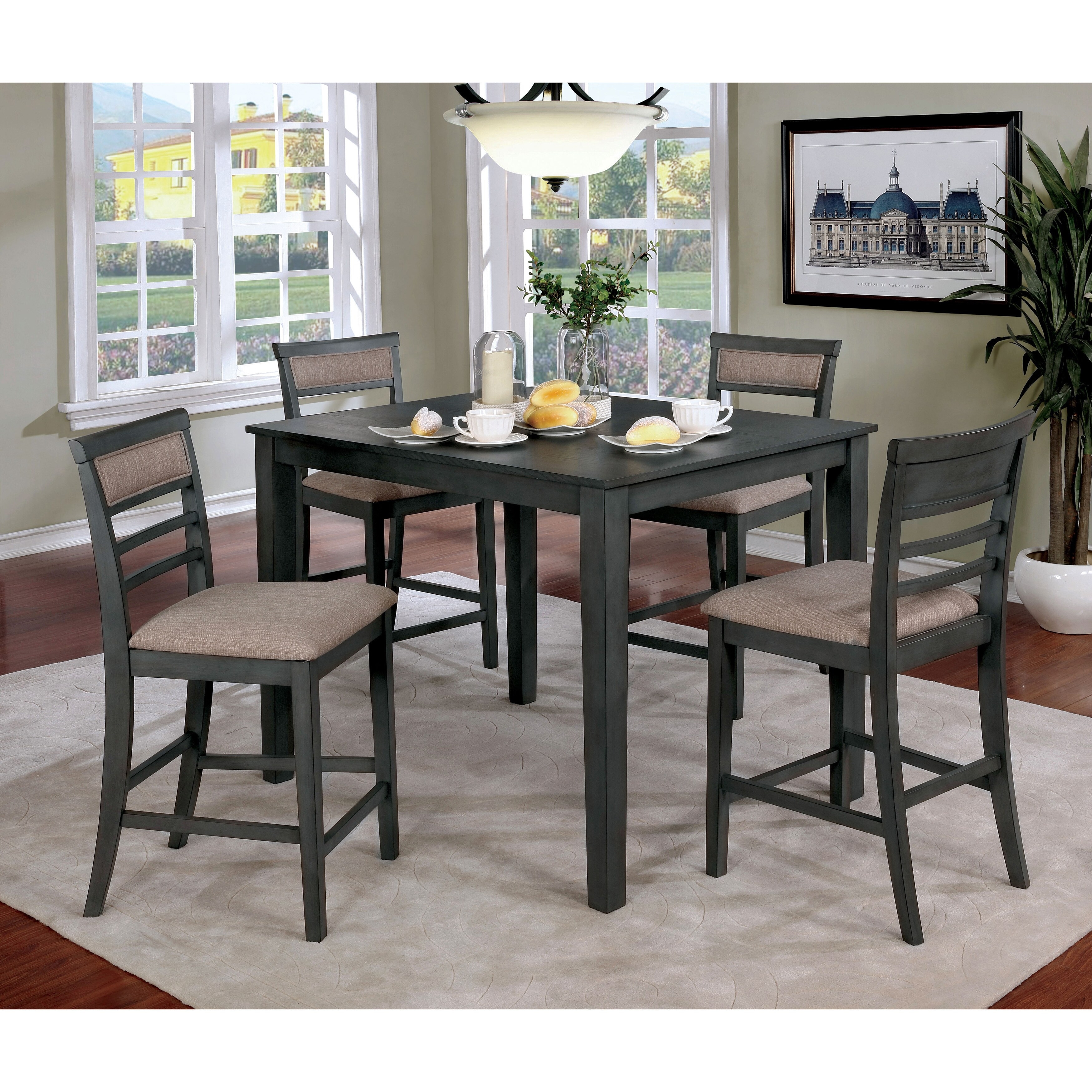 Furniture of America Yevana Contemporary Solid Wood 5-Piece Counter Height Dining Set