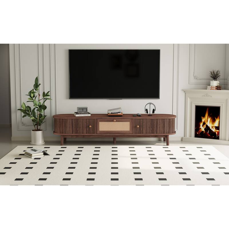 TV Stand Media Console TV Cabinet with Rattan-Front Drawer