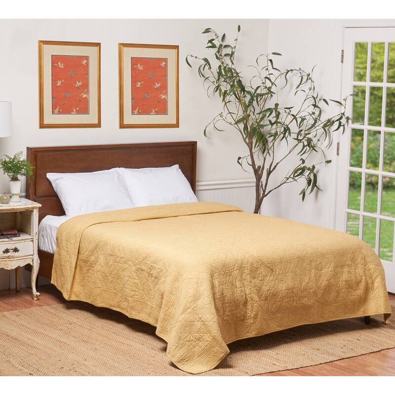 Asheville Cornsilk Quilt - 1 Piece - Queen - Green