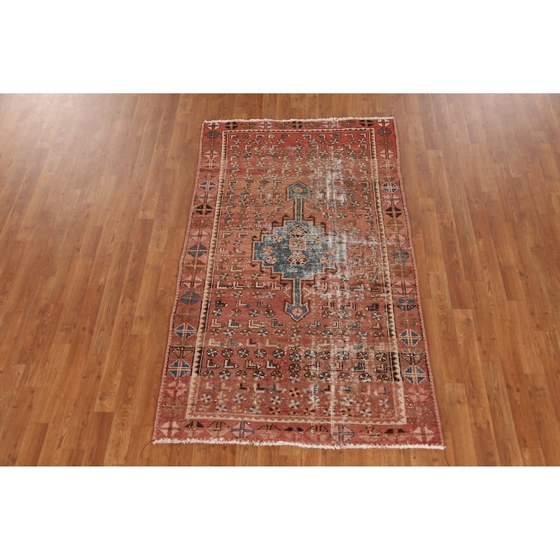 Hand Knotted Oriental 100% Wool Carpet Traditional Geometric Oranges & Rust Hamedan Area Rug - 6' 0'' X 3' 7''
