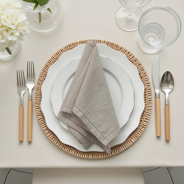 slide 2 of 3, Cotton and Linen Napkins with Border Stitch - 18.0"L x 18.0"W x 0.25"H Natural