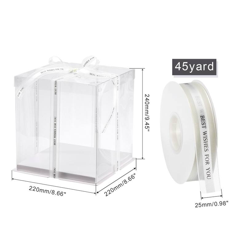 Clear Cake Box with Ribbon, 5Pcs 9"x9"x9" for 6 Inch Cake Packing - White