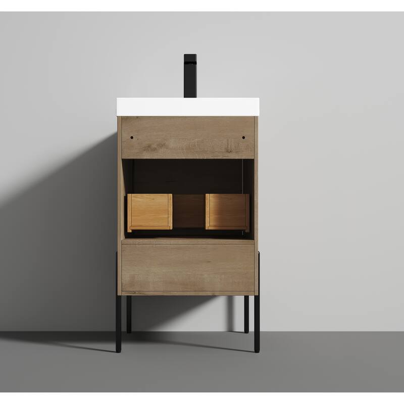 Freestanding Bathroom Vanity Set with Open Shelf & Topmounted Sink