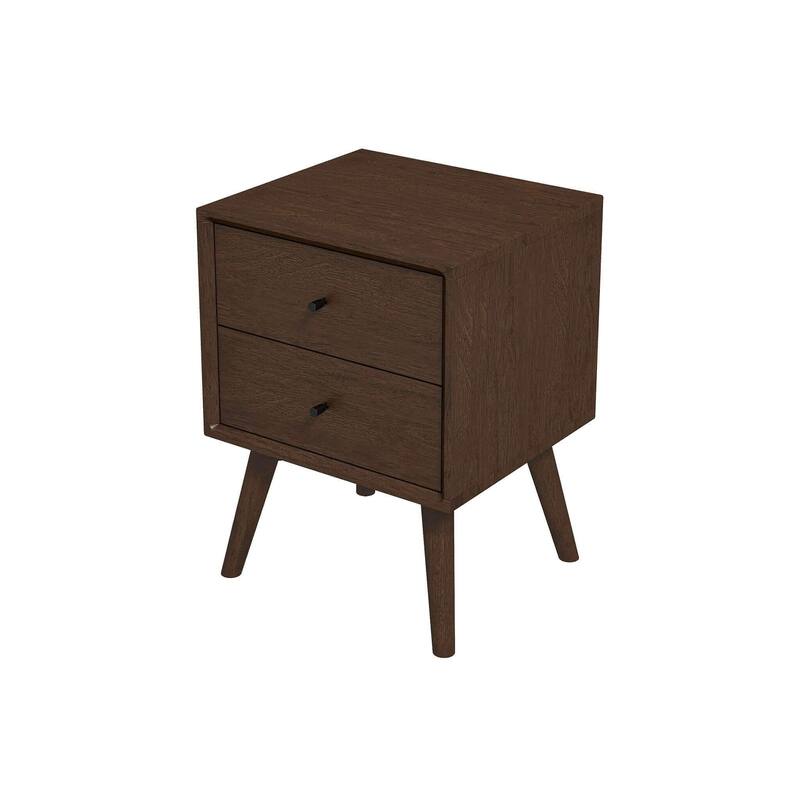GDFStudio - Caroline Modern 2-Drawer Solid Wood Nightstand with Walnut Finish for Bedroom or Living Room