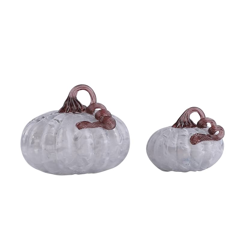 Transpac Glass 7.48 in. Gray Harvest Smokey Pumpkins Set of 2