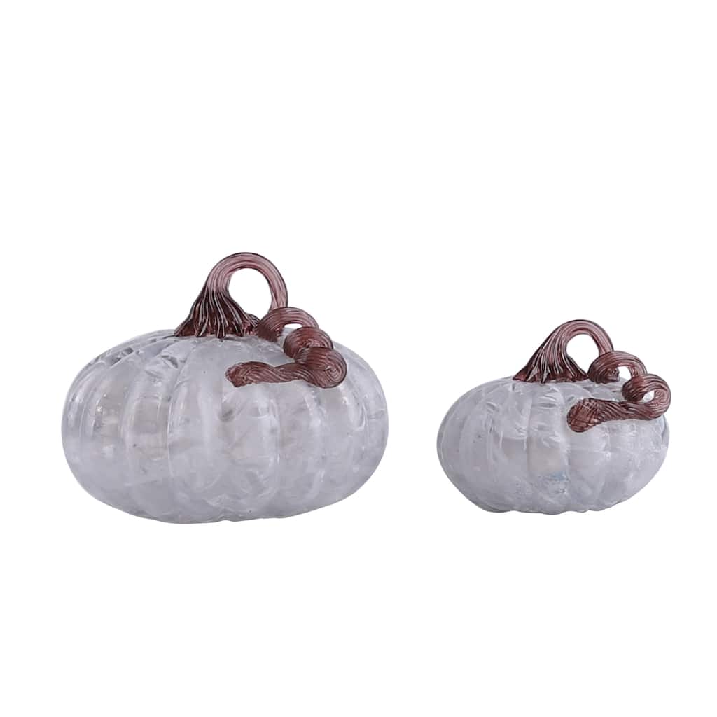 Transpac Glass 7.48 in. Gray Harvest Smokey Pumpkins Set of 2