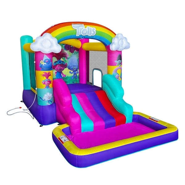 slide 2 of 4, Trolls Band Together Inflatable Bouncy Castle with Slide, Outdoor Waterslide Bounce House with Ball Pit for Kids Ages 3-8