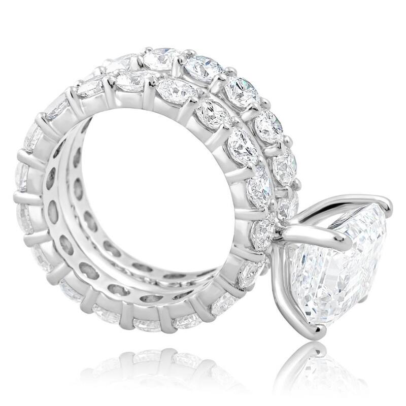 11Ct Emerald Cut Moissanite & Lab Grown Diamond Engagement Eternity Ring Set