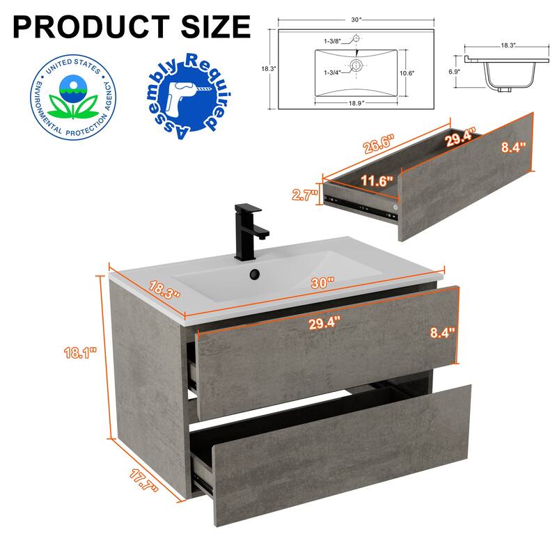 Wall Mounted Bathroom Vanity Sink Combo Cabinet Vanity Set