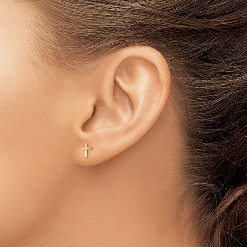 Curata 14k Yellow or White Gold 8.8x6.8mm 3d Religious Faith Cross Post Earrings
