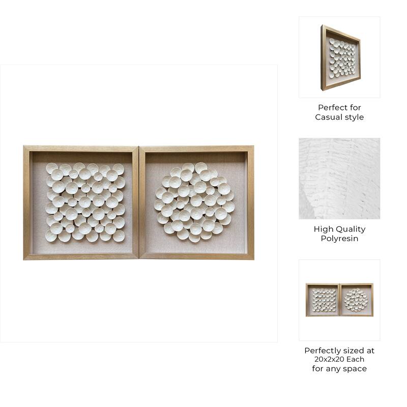 Resin Dimensional Petal Canvas Wall Art (Set of 2) - 20" White