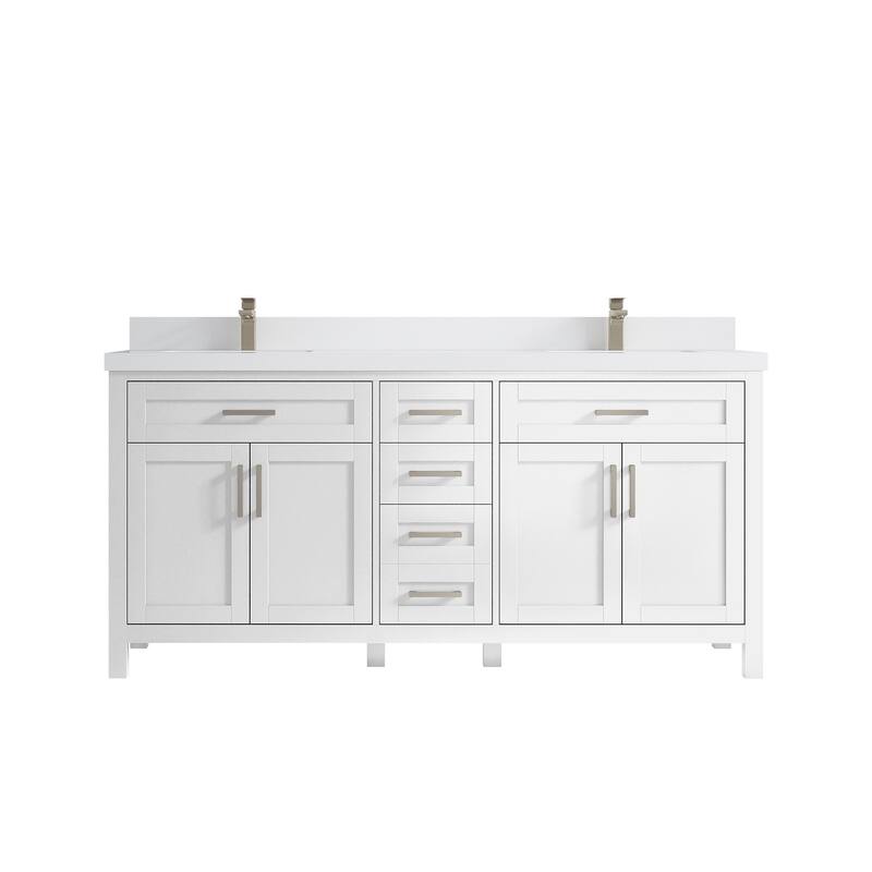 Willow Collections 72 in. W x 22 in. D Double Sink Bathroom Vanity with Countertop - 2" White Quartz - White