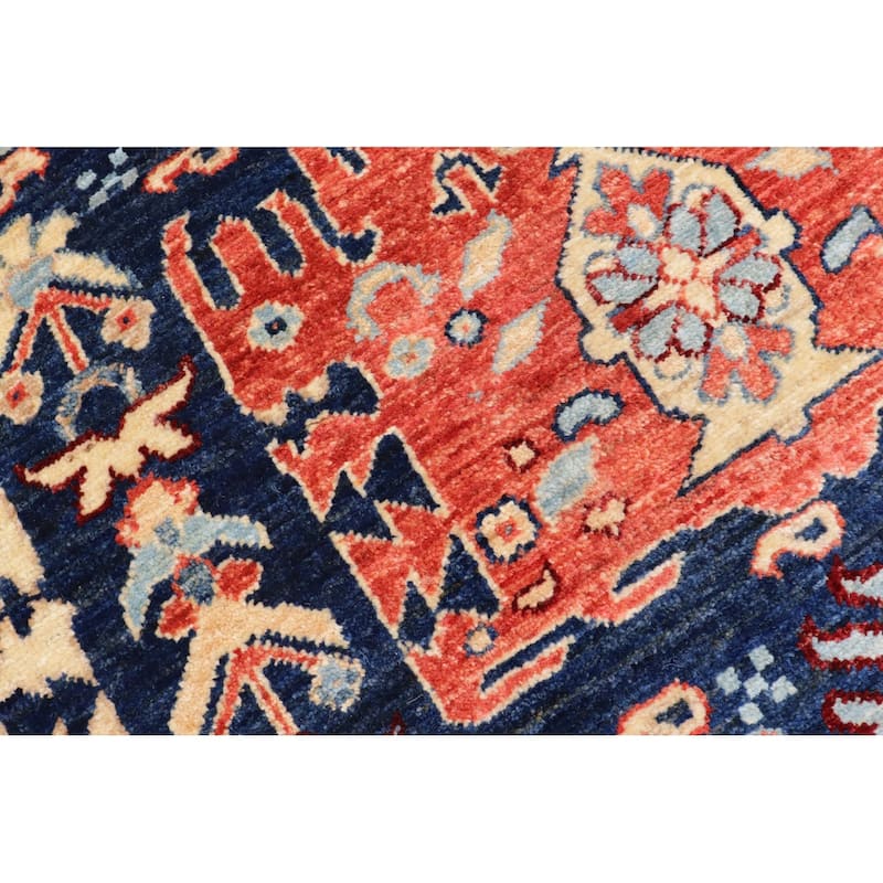 Rustic Heriz Ziegler Ariella Blue Rust Hand-Knotted Rug - 4'11'' x 6'6''