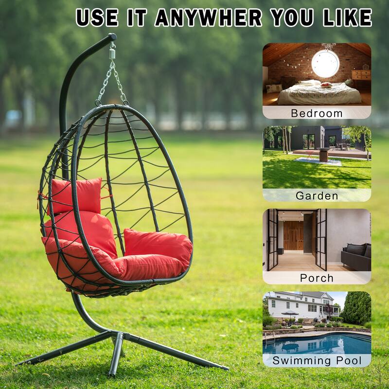 Wicker Hanging Egg Chair with Stand for Home Balcony - 77