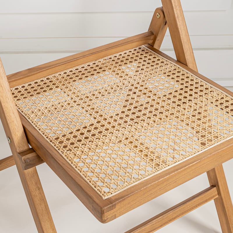 Olivier Mid-Century Vintage Wood Rattan Folding Chair with Adjustable Back, (Set of 2) by JONATHAN Y