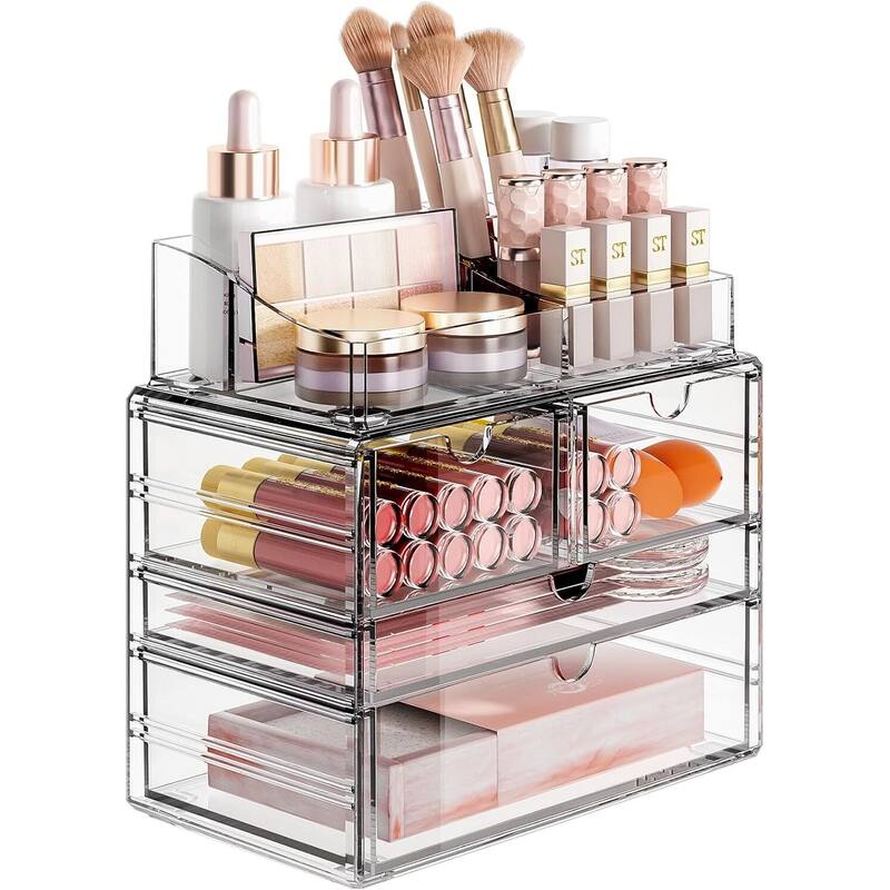 3-Tier Clear Makeup Organizer with Drawer