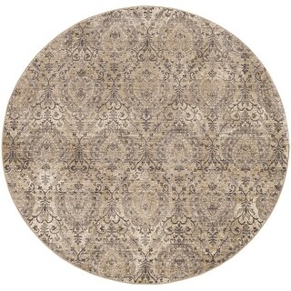 7' Sand Grey Machine Woven Distressed Traditional Round Area Rug - 3'6 ...
