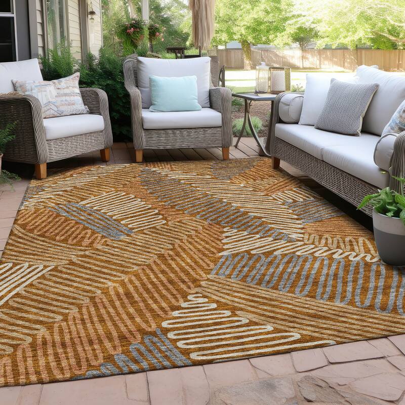 Machine Washable Indoor/ Outdoor Chantille Contemporary Squiggles Rug - Paprika - 9' x 12'