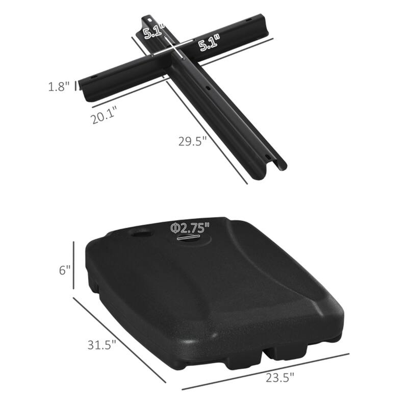 Heavy Duty Cantilever Umbrella Base Black HDPE Fillable Outdoor Patio Poolside Mobile Stand with Wheels