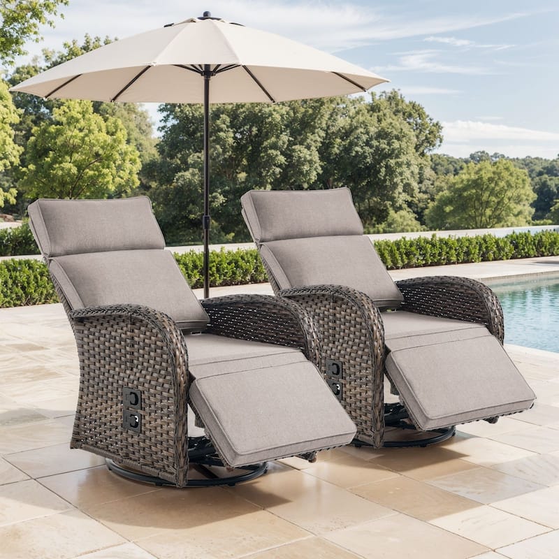 Pocassy 2PCS Versatile Outdoor Recliner Chair Beige Cushion - Beige Cushion