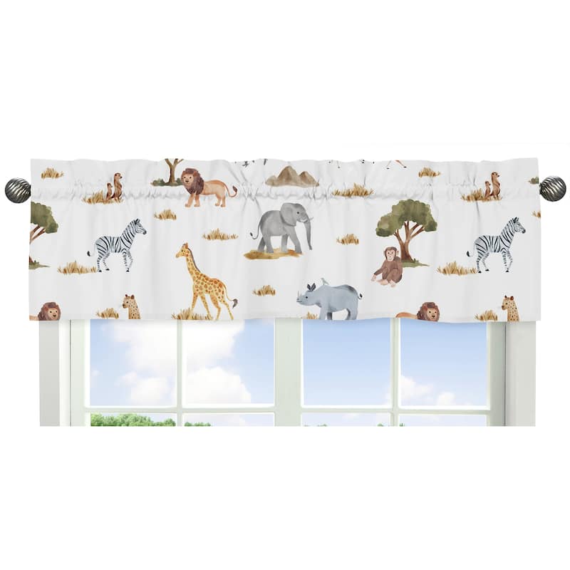 Jungle Animals Window Curtain Valance Hunter Green Yellow Black and White Safari Animal Elephant Giraffe Lion Monkey Leopard