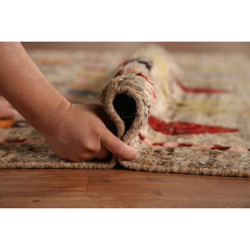 Geometric Moroccan Oriental Area Rug Handmade Brown Wool Carpet - 5'9" x 7'7"