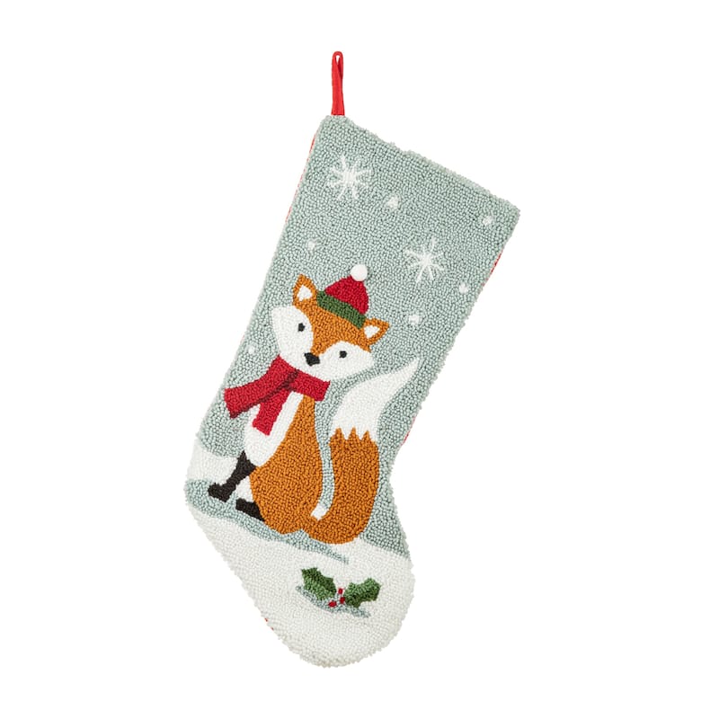 Glitzhome Christmas Hooked Stocking Cat Dog Fox Reindeer Dinosaur(Set of 2)