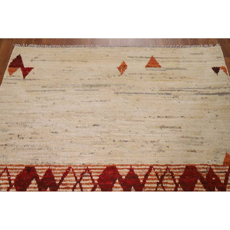 Hand Knotted Oriental 100% Wool Carpet Modern Tribal Beige & Ivories Moroccan Area Rug - 7' 10'' X 5' 8''