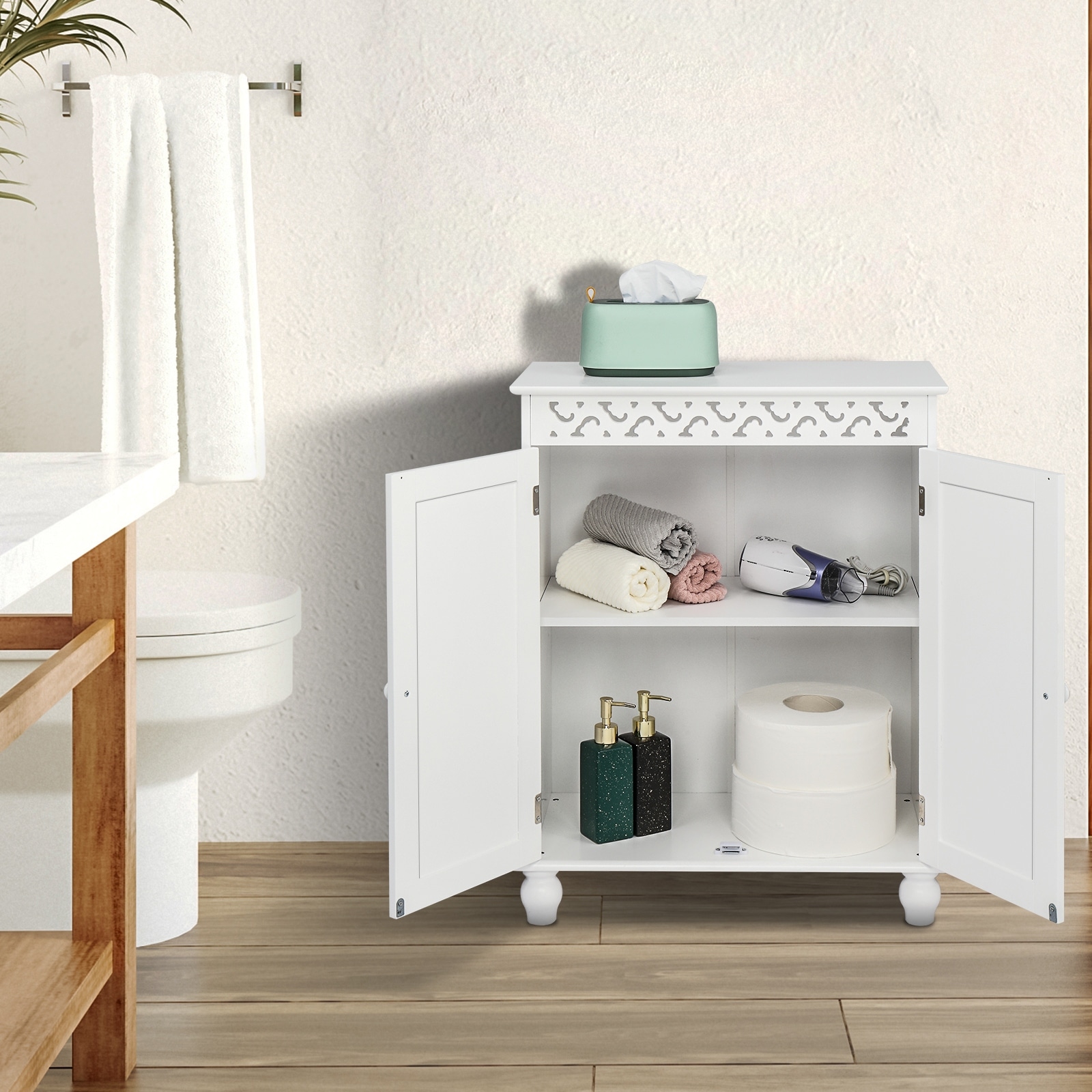 Ktaxon Small Bathroom Storage Corner Floor Cabinet with Doors and