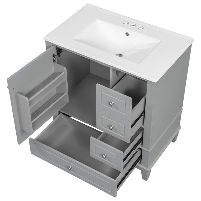 Bathroom Vanity with Sink, Bathroom Storage Cabinet with 3 Drawers and 1 Door, Bathroom Vanities with Solid Wood Frame