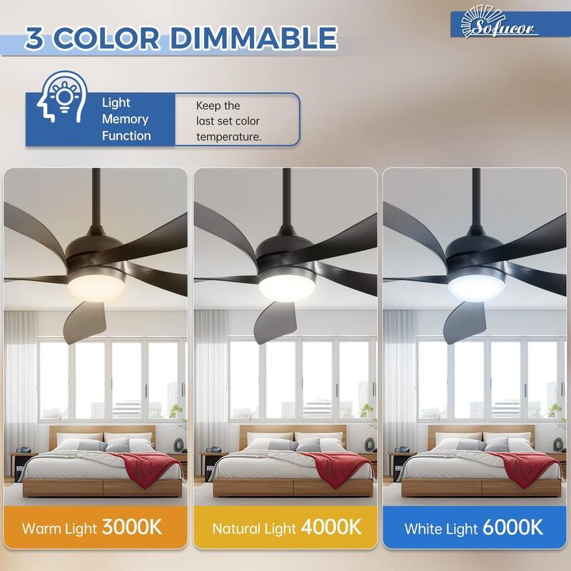 52 Inch Ceiling Fan with Remote & Lights Quiet DC Motor 5 Blade High CFM Modern Fan