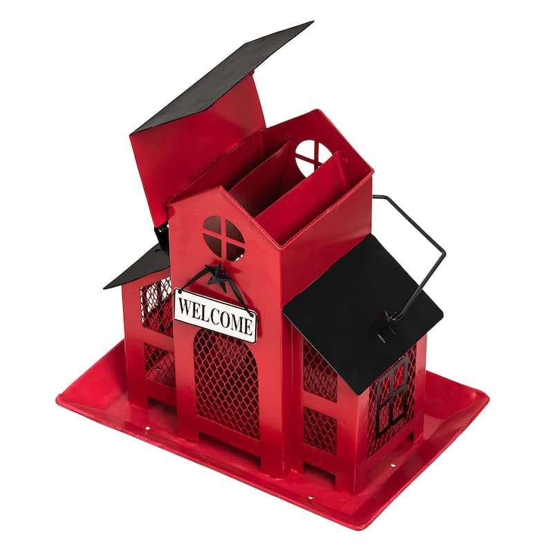 Glitzhome 15.75"H Solid Wood Gazebo Tray Birdfeeder With Metal Roof