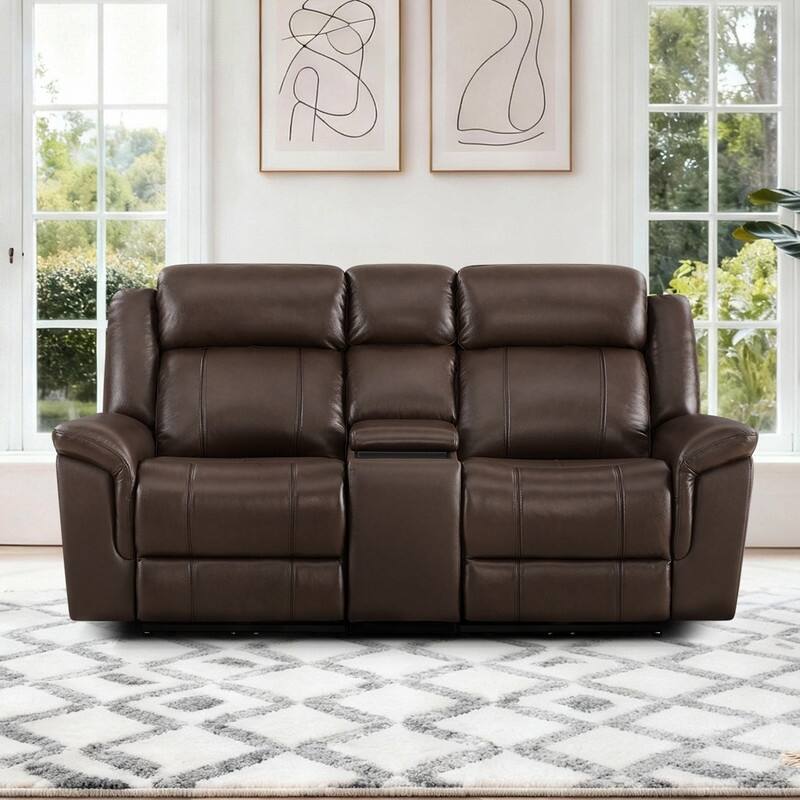 Spruce & Spring Genuine Leather Power Reclining Sofa with Optional Console & Flip-Down Table