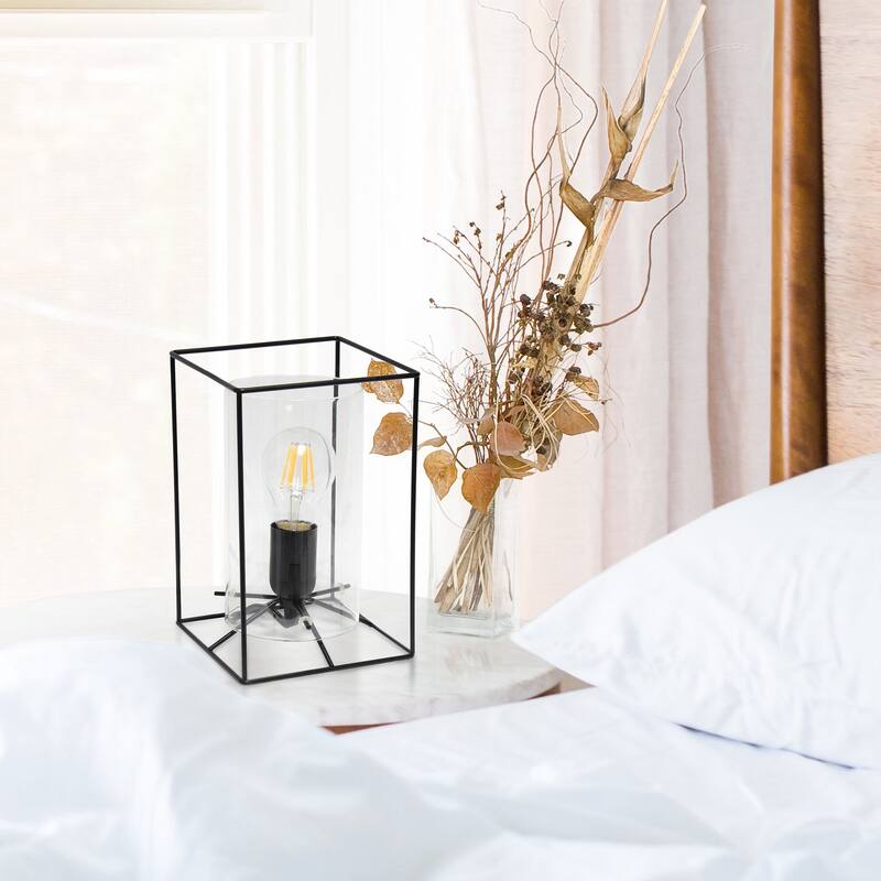 Lalia Home Framed Table Lamp with Clear Cylinder Glass Shade