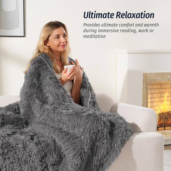 Shaggy Long Fur Faux Fur Weighted Blanket, Cozy Fluffy Sherpa Long