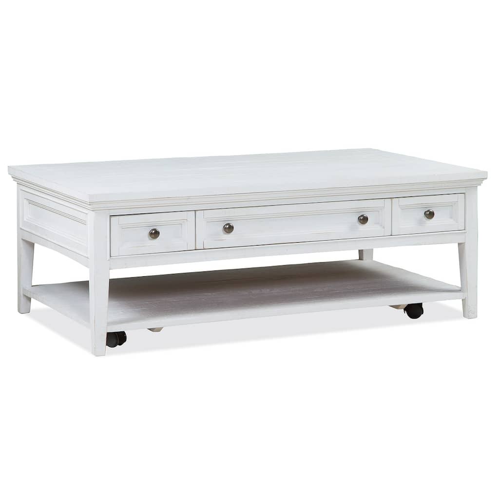 Magnussen Home Heron Cove Chalk White Rectangular Cocktail Table with Casters - 50''W x 28''D x 18''H