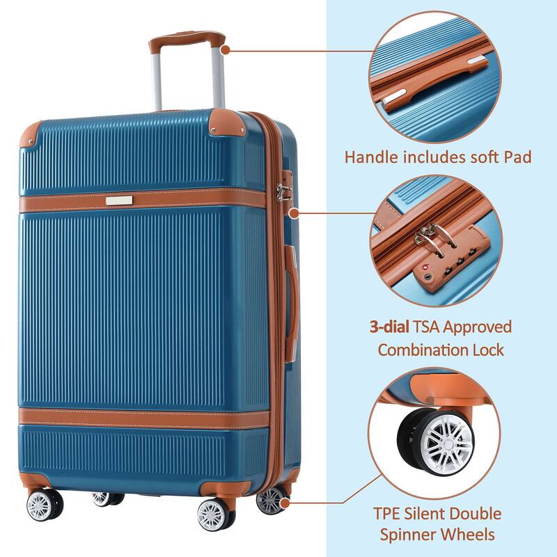3 Piece Hardside Lightweight Luggage Sets with Double Spinner 8 Wheels and TSA Lock