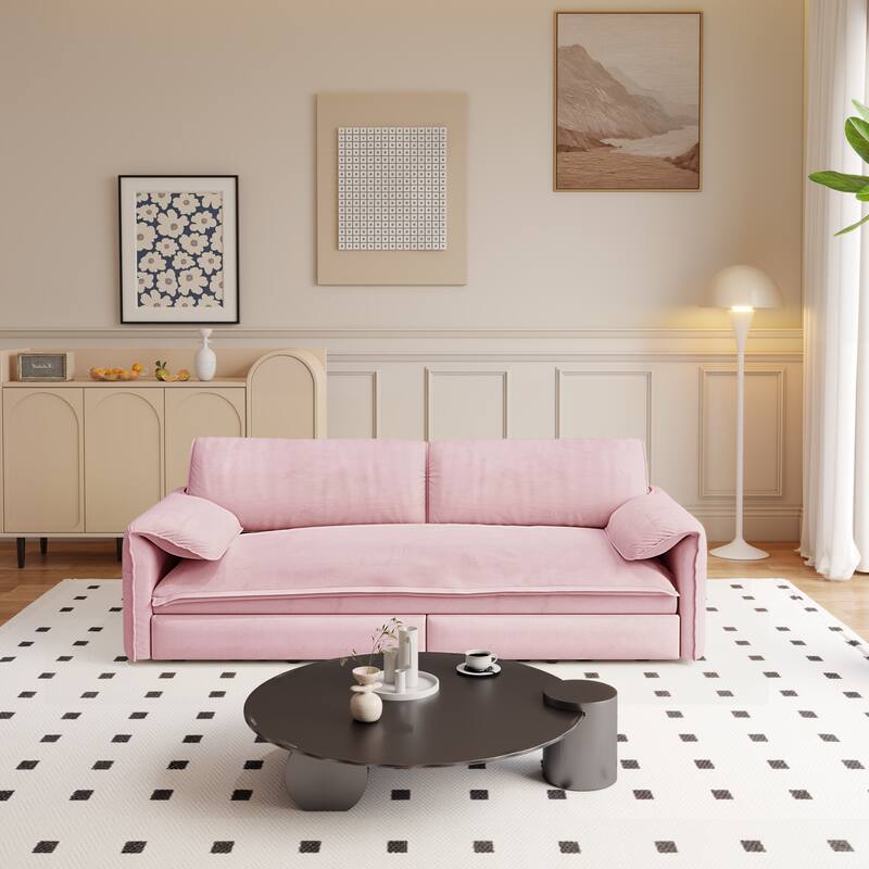 66" Queen Pull Out Sofa Bed, 3-in-1 Convertible Sleeper Sofa with Side Storage,Multi-Functional Velvet Loveseat Bed