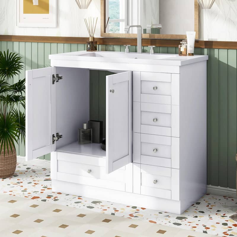 36-Inch Shaker Style Bathroom Vanity Cabinet with Sink - with sink - White