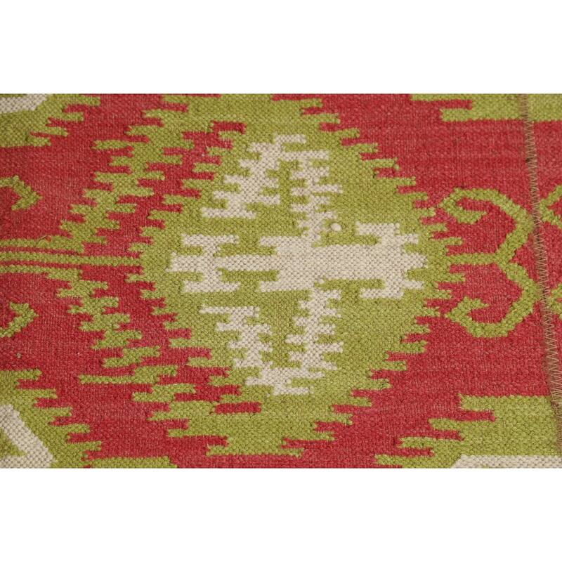 Kilim Oriental Area Rug Flatweave Geometric Pink Wool Carpet - 8'0"x 10'11"