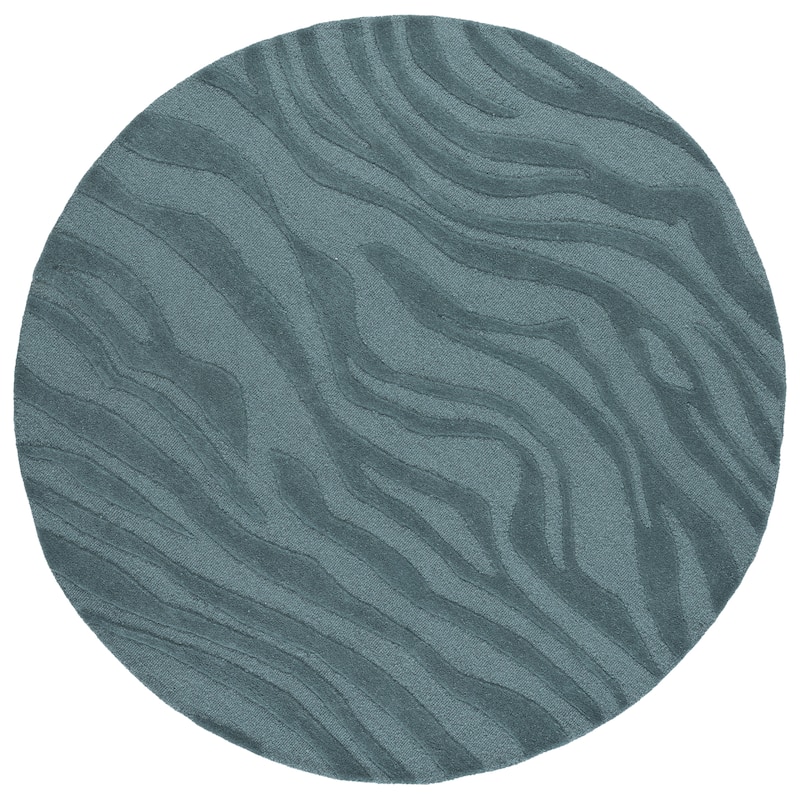 SAFAVIEH Handmade Ebony Ajka Zebra Wool & Viscose Rug - 6' Round - Blue