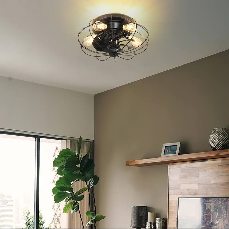Depuley 20" Caged Ceiling Fan with Lights Remote Control Farmhouse Timer 3-Speed Flush Mount Ceiling Fan for Living Room