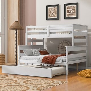 Multifunctional Design Wood Bunk Bed with Twin Size Trundle and Safety Guaranteed