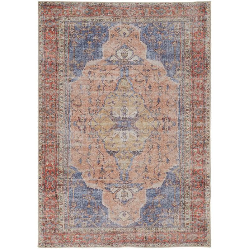 Prescott R39AP Medallion Transitional Area Rug - 7'10" x 9'10" - Red/Tan/Blue