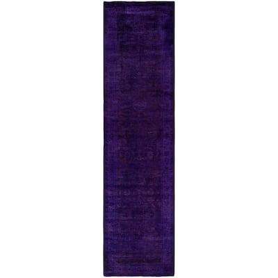 Overdyed One-of-a-Kind Hand-Knotted Area Rug - Purple - 3' 1" x 12' 2"