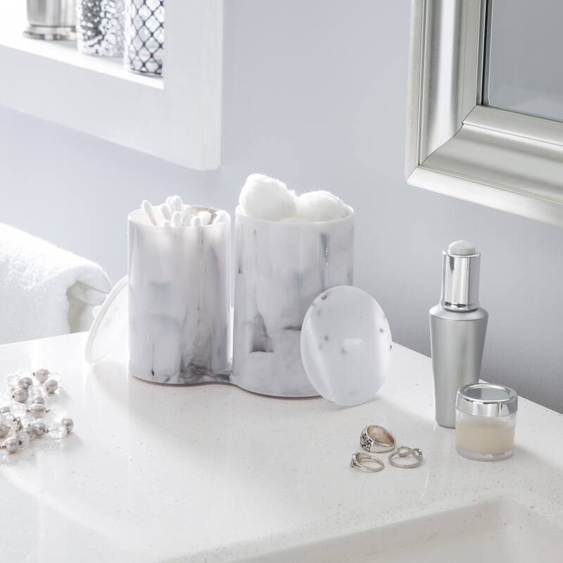 Simplify 2 Compartment Q-Tip and Cotton Holder in Marble - 6.02" x 3.43" x 5.12"