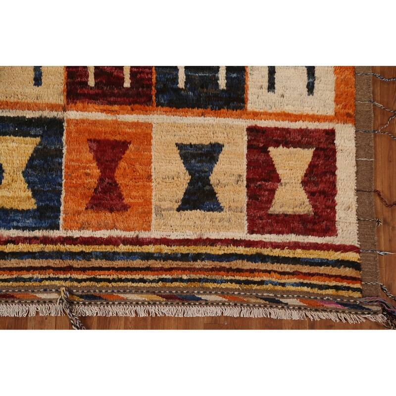 Hand Knotted Oriental 100% Wool Carpet Modern Tribal Multi-Colored Moroccan Area Rug - 9' 11'' X 6' 9''