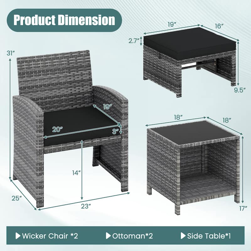 Costway 5 Pieces Patio Furniture Set PE Wicker Outdoor Lounge Chairs - See Details